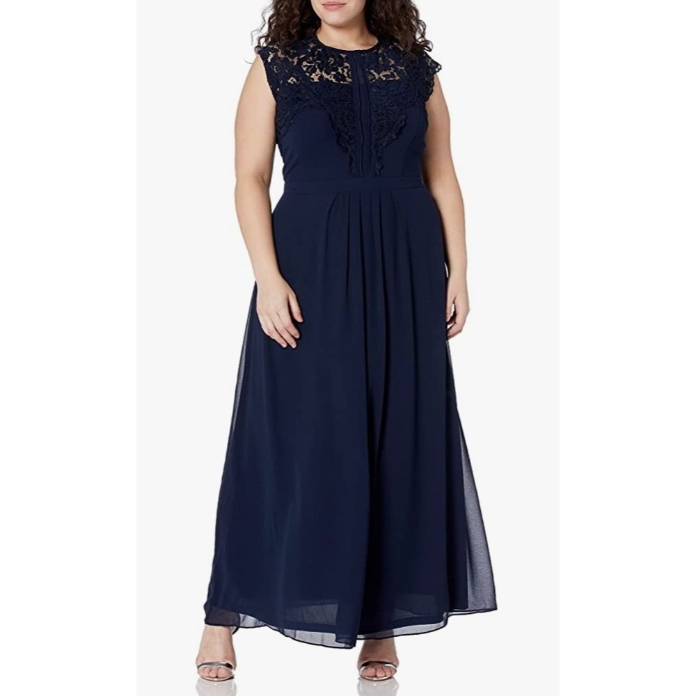 City Chic • 22 • Navy Lace Bodice Maxi Gown Cap Sleeve